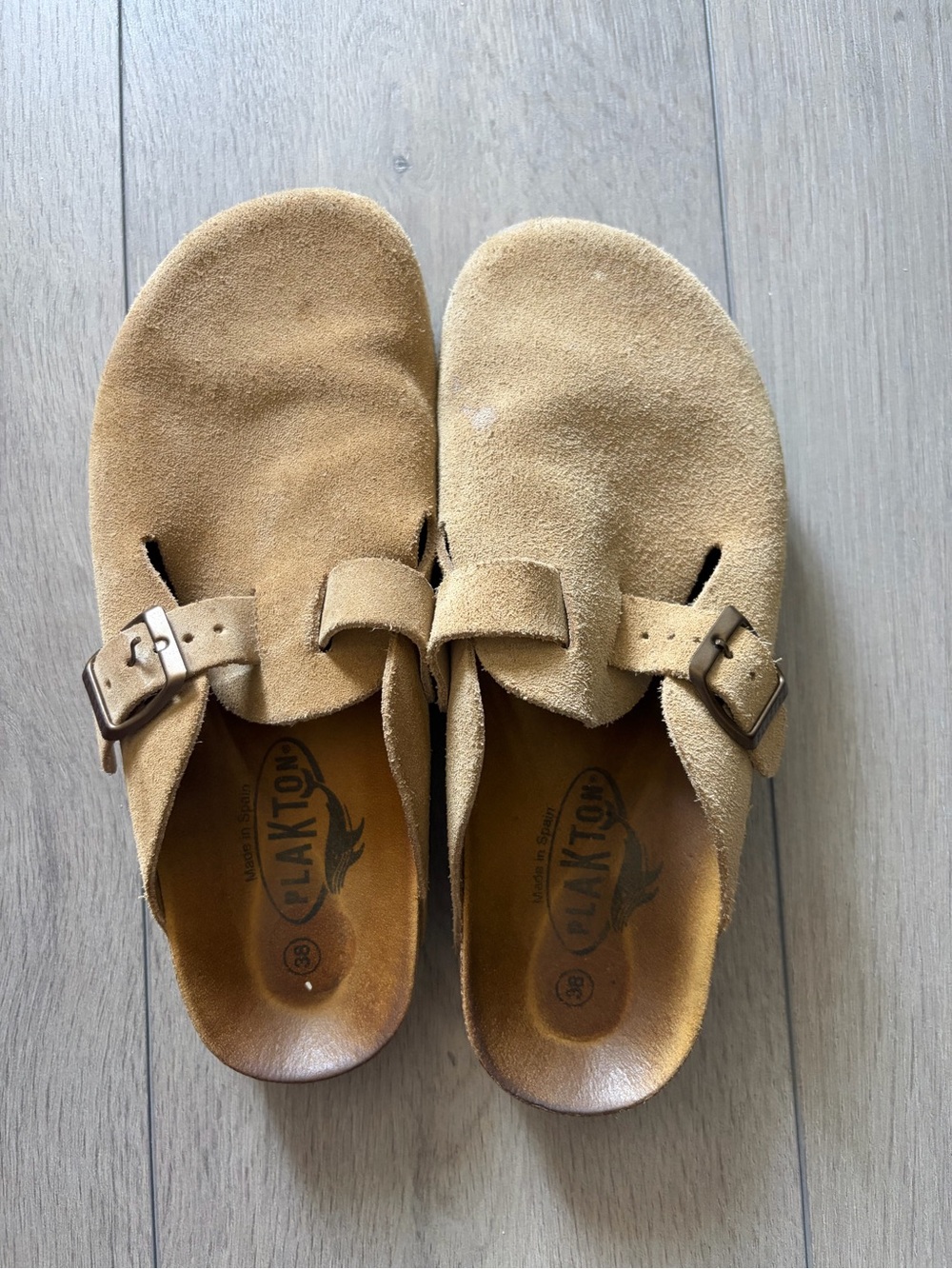 PLAKTON Women's Suede Clog Mule in Tan